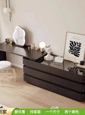 黑色梳妆台斗柜一体简约化妆桌极简书桌卧室床尾柜高级实木收纳柜