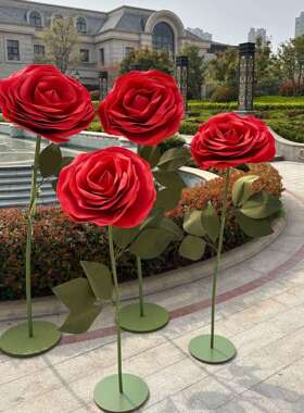 立体玫瑰婚纸艺玫婚花庆礼大瑰道具七夕情人AUZ节美陈摆件橱窗布