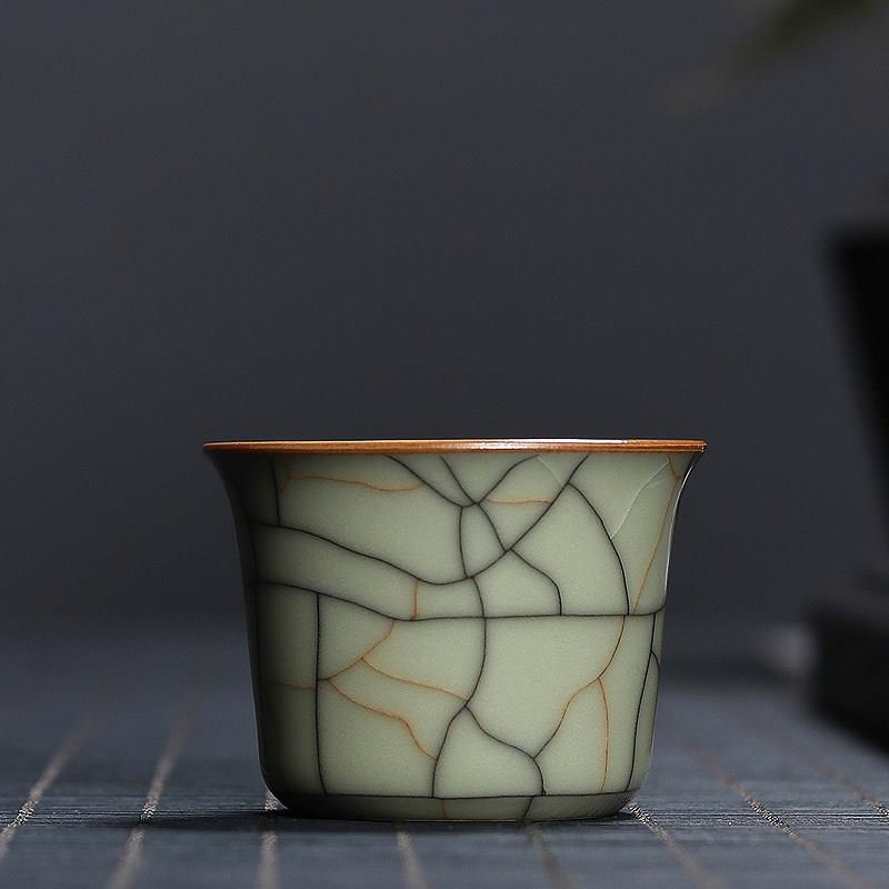 青瓷功夫茶杯传世哥窑龙泉冰裂陶瓷主人杯单杯品茗杯茶具覆古家用