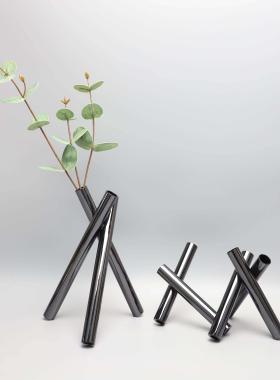现代简约金属黑色花器样板房售楼部卧室客厅餐厅厨房家居饰品摆件