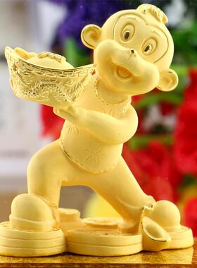 高档绒沙金猴摆件十二生肖猴年祥物书房艺博架古办公吉室招财工品