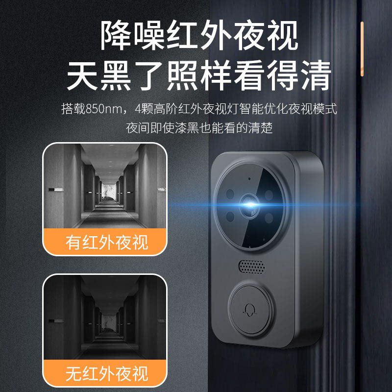可视门铃智能家用免打孔高清夜视视频通话对讲猫眼监控带显示屏
