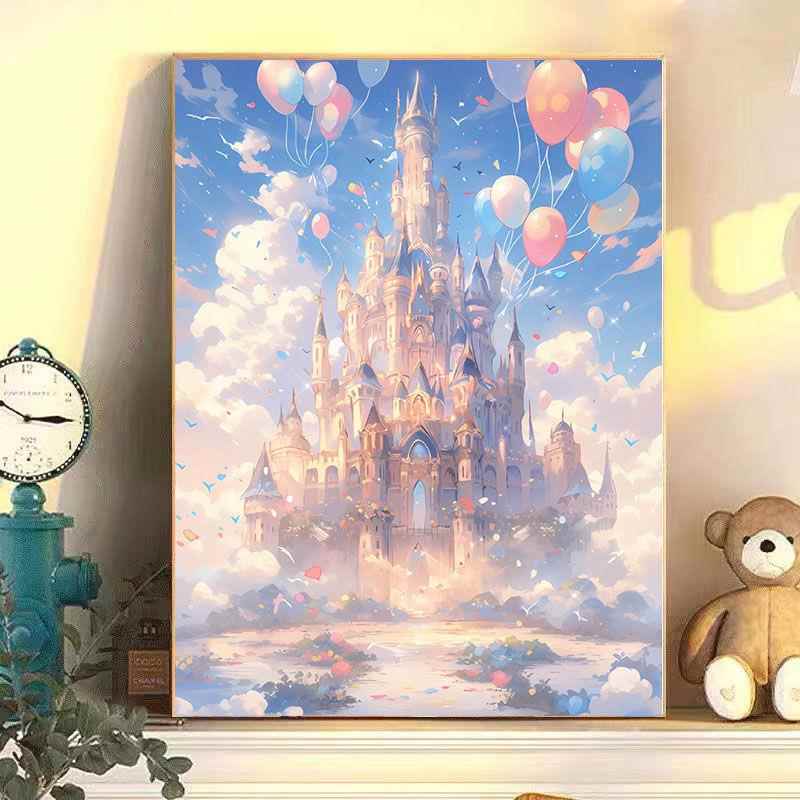 diy数字油画厂家梦幻城堡手工填充油画摆摊装饰画一件