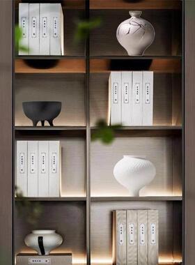 现代新中式家居样板房茶室装饰品客厅边柜展示架花器道具书本摆件