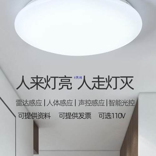 雷达人体感应声光控吸顶灯220110楼梯车库走廊工程自动红外灯