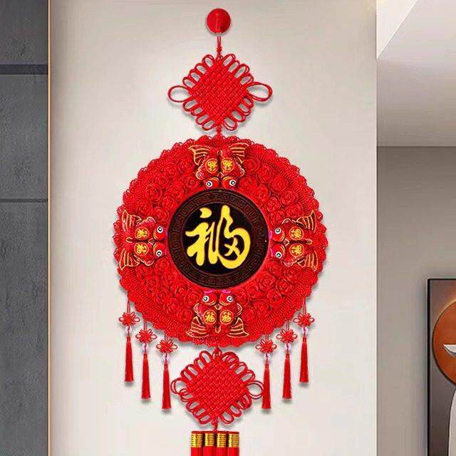 新款桃木中国结挂饰客厅高档大号福字挂件玄关电视墙春节新年挂饰