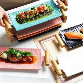 日式和风带木柄树纹陶瓷寿司盘长方盘子点心盘蛋糕盘烧烤餐盘鱼盘