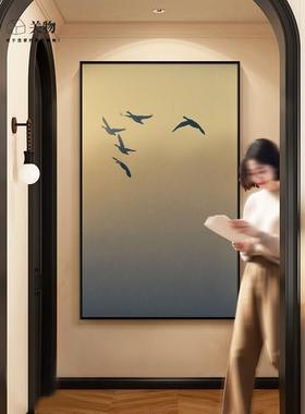 侘寂风飞鸟手绘油复画玄关走廊中gw53008墙古古厅装饰画客壁现代