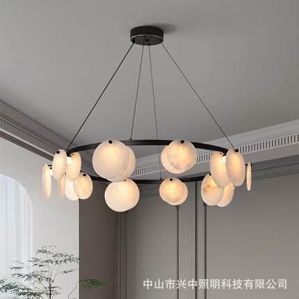 意式轻奢主客厅吊灯后现代简约设计感创意天然云石高档餐厅卧室灯