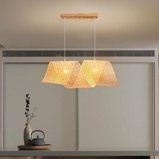 侘寂风竹艺吊灯民宿饭店餐桌茶室禅意吧台前台竹编三头艺术灯灯具