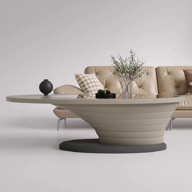 法式奶油风黑色钢化玻璃设计师家具家用大小圆形意式现代简约茶几