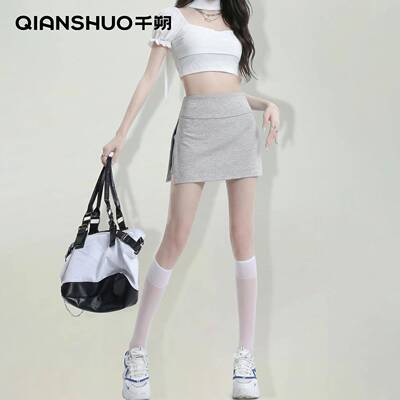 千朔瑜伽裙裤短女防走光灰色高腰包臀高个子a字版开叉半身卫裙子