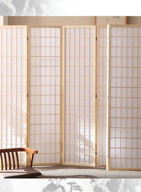 式屏风隔断客日厅简约移现代折叠公动办室玄关实木IAU格子拍照道