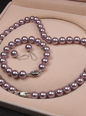 天然贝珠项链耳环手链三件套时尚百搭精致珍珠新娘礼服首饰套装女