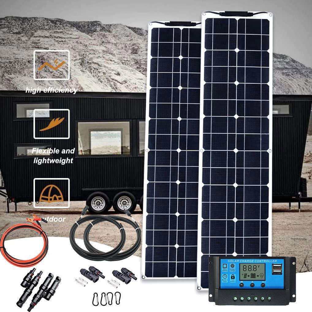 单晶柔性50W18V输出白色双片太阳能板房车游艇光伏发电板离网发