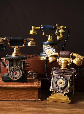 美式复古电话机模型摆件创意电视柜酒柜书房书架样板房装饰工艺品