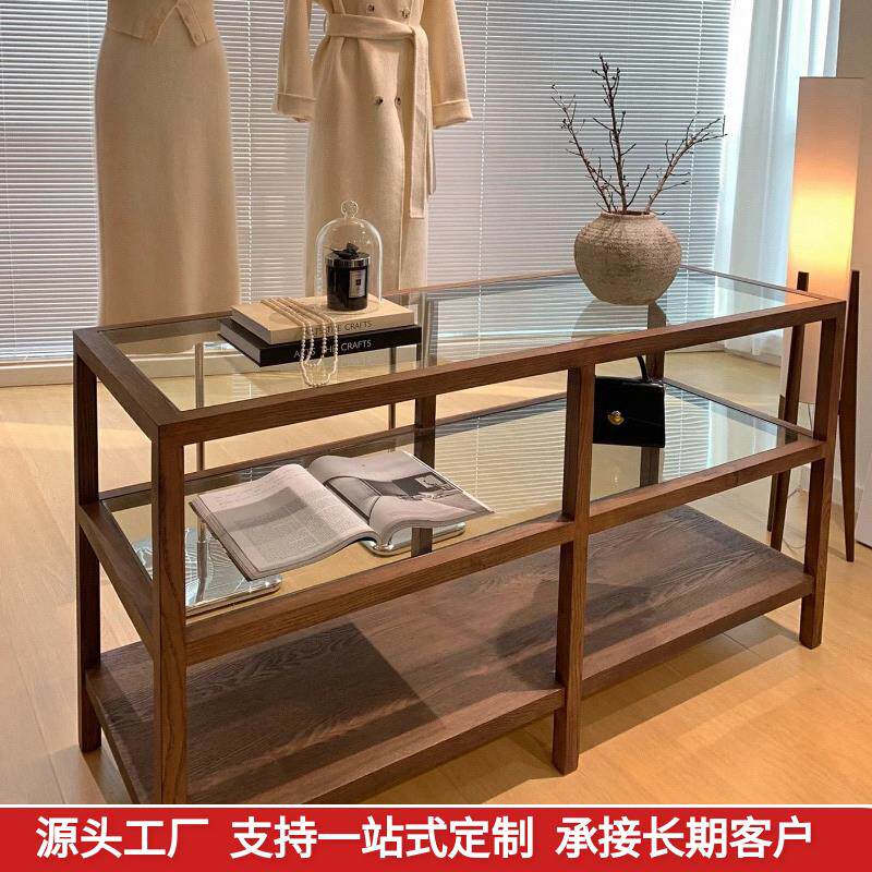 玻璃服装店中岛展示柜鞋子包包流水台陈列柜实木饰品胡桃色女装店