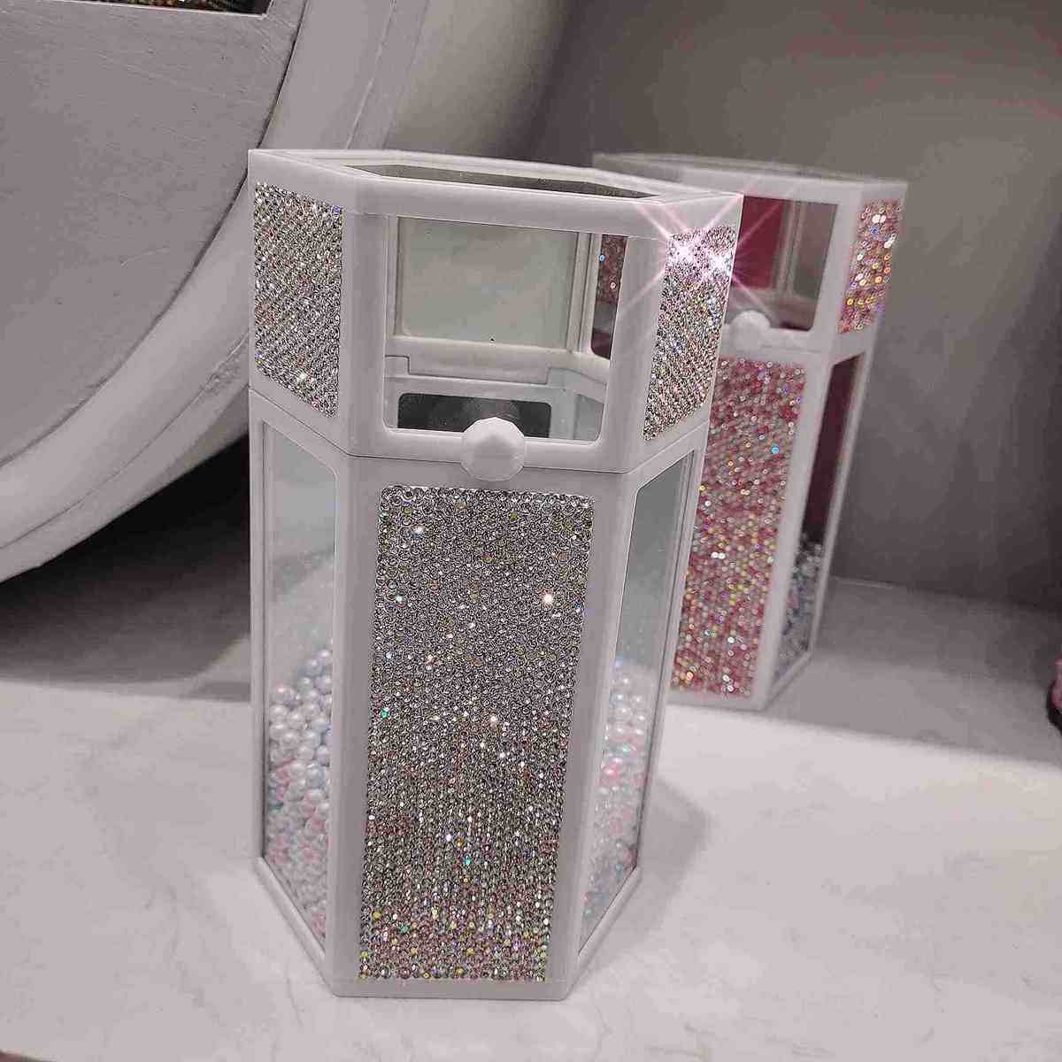 玻璃化妆刷收纳盒防尘带盖ins北欧风镶钻眉笔眼线笔筒珍珠刷子桶