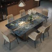 轻奢天然大理石长方形餐桌高端蓝翡翠奢石花纹意式 家用高级饭桌