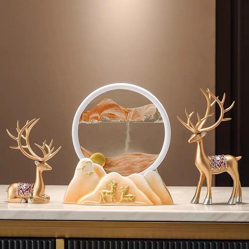 新中式3D桌面流沙画摆件沙漏入户门玄关客厅酒柜家居装饰流沙画