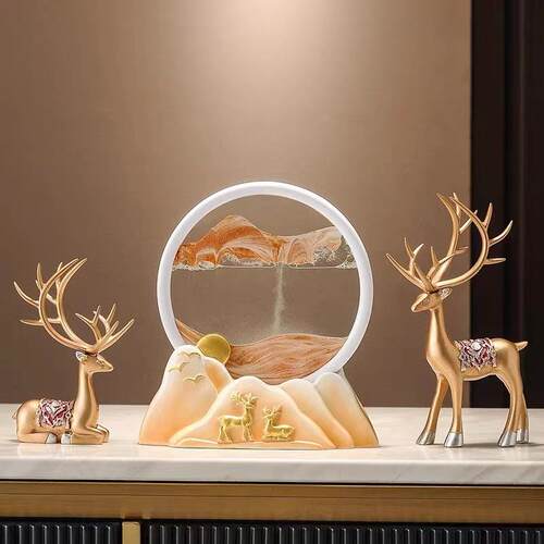 新中式3D桌面流沙画摆件沙漏入户门玄关客厅酒柜家居装饰流沙画