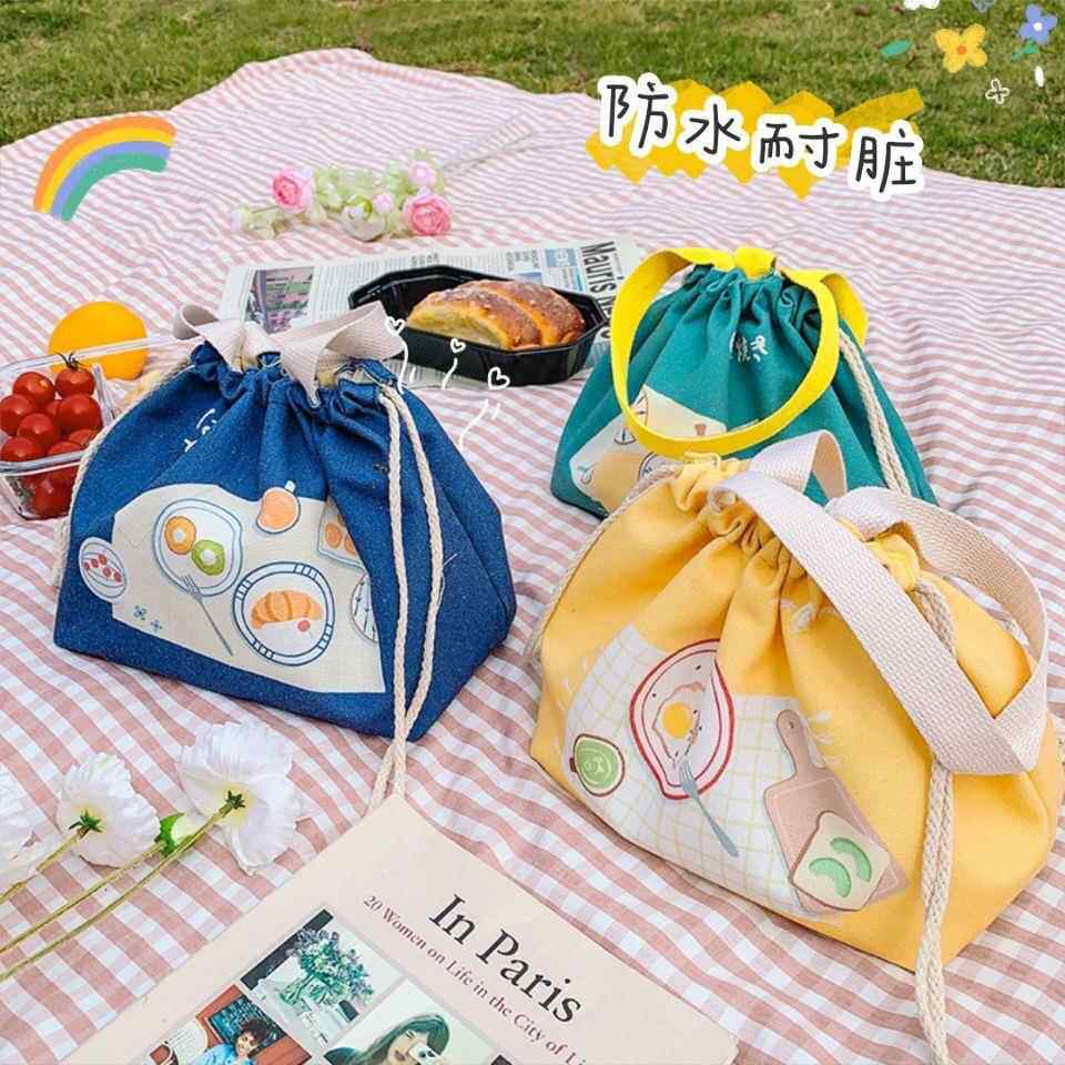 新款日系和风便当包创意大容量帆布束口午餐包便携手提饭盒袋子