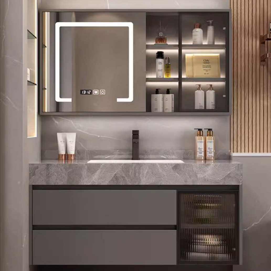 岩板无缝浴室柜厕所洗手脸池陶瓷一体盆洗漱台浴室柜组合简约新款