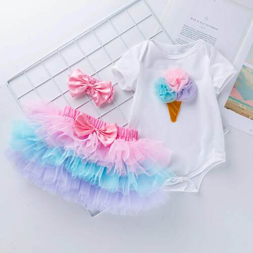 Tutu Baby Birthday Set Short Sleeve Romper Pettiskirt Girls