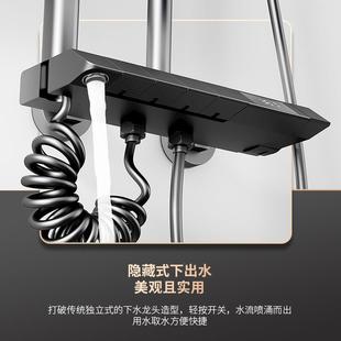 空全气增压浴室淋浴 九.牧1280王枪灰色铜键恒琴钢温数显花洒套装
