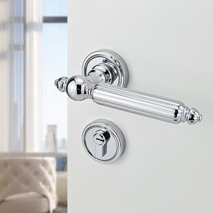 卧室门锁法式 轻奢室内房门锁银色静音磁吸木门锁卧室门把手分体锁