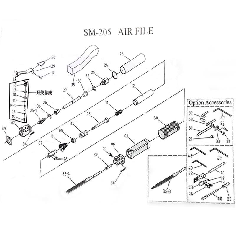 AF5往复锉刀气动气锉夹头气管主轴活塞杆弹簧combest锉锯锉机配件