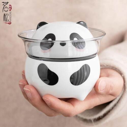 创意卡通熊猫快客杯一壶三杯便携式旅行陶瓷茶具户外可爱泡茶杯子