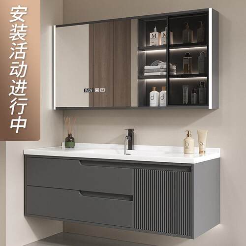 轻奢橡木烤漆门板浴室柜组合现代简约化妆室洗漱台洗手面盆洗脸盆