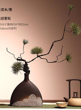 正品迎客松针真绿色植物枯景藤树枝盆崖仿柏陶瓷花瓶套装意茶禅室