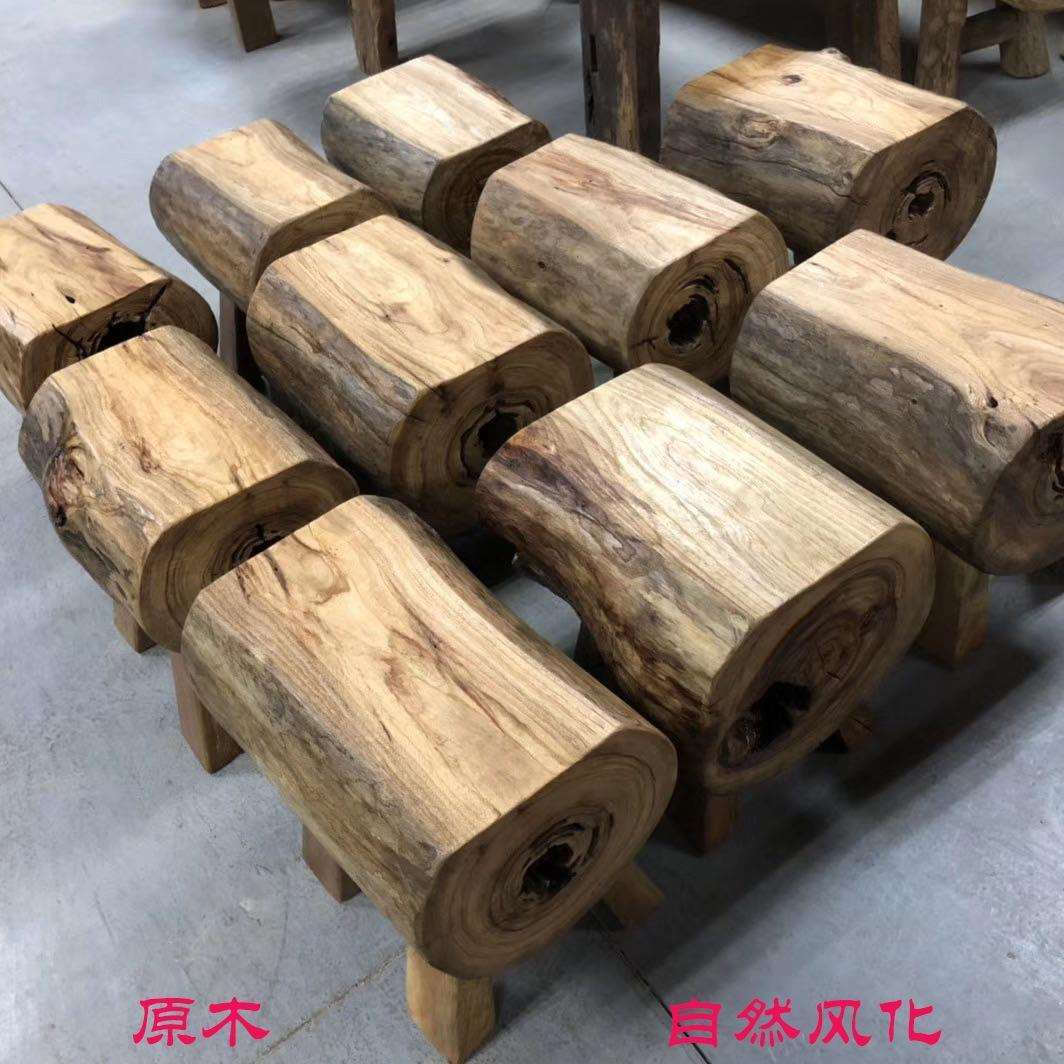原生态家具实木矮凳休闲凳厂家直供创意风化木墩凳香樟木吃饭凳子