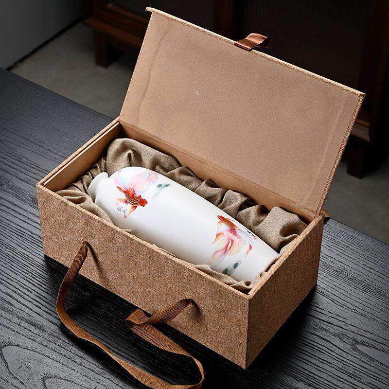 花瓶陶瓷纯手绘白瓷素烧青花瓷陶瓷堆金客厅插花器彷古覆古风礼品