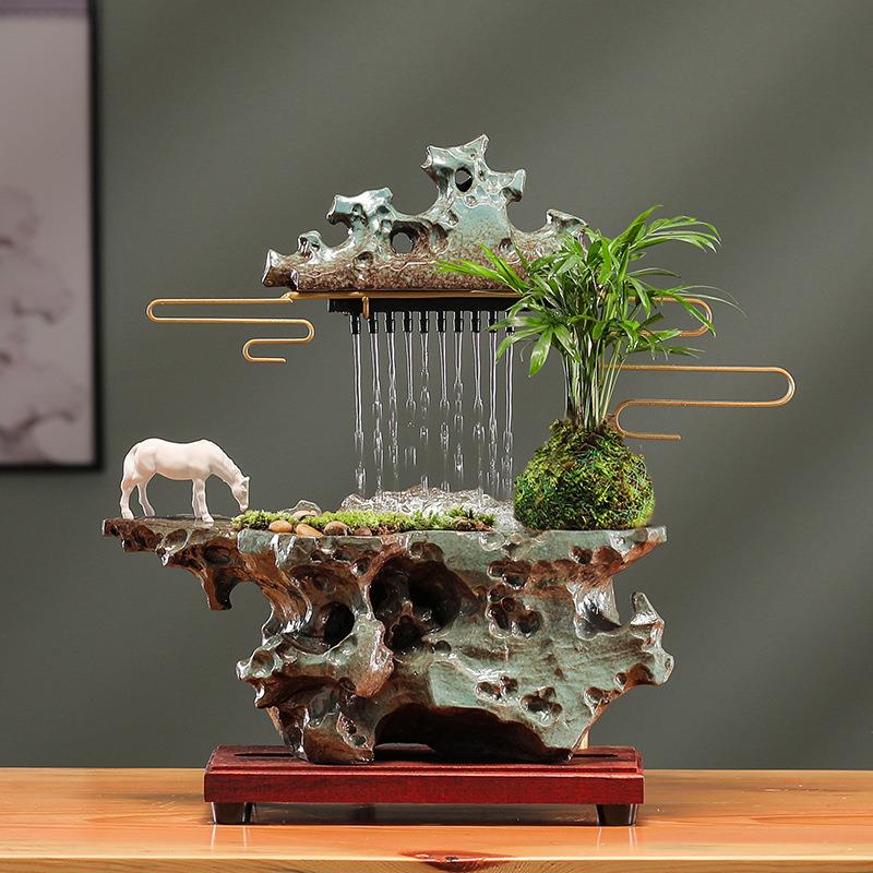 陶瓷循环招财流水新中式喷泉加湿器家居客厅办公室创意装饰品摆件