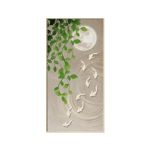 简约现代玄关装饰画鱼图壁画走廊过道小清新绿植挂画客厅竖版画