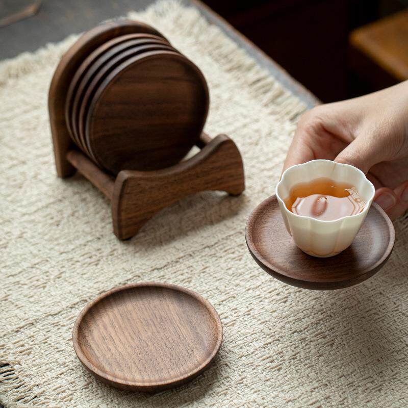 弥言北美胡桃隔木杯垫套装家托茶杯底座用茶杯纯MIQ实木热垫茶道