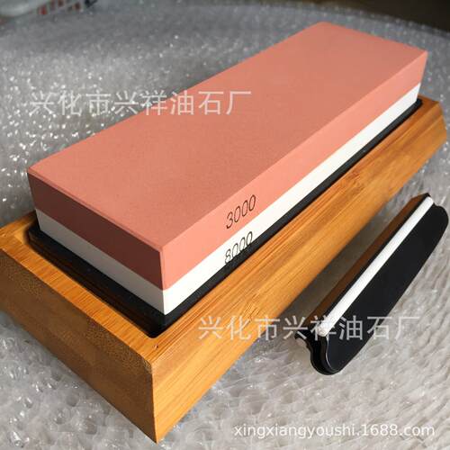 3000#8000#高档双面磨刀石，高档竹木底座家用外贸磨石 户外油石