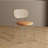 北欧藤椅轻奢简约家用餐椅咖啡厅铁艺休闲 椅卧室化妆椅靠背中古