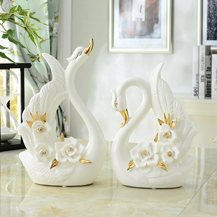 天鹅陶瓷摆件现代简约玄关客厅办公室摆设装饰品乔迁开业结婚礼品