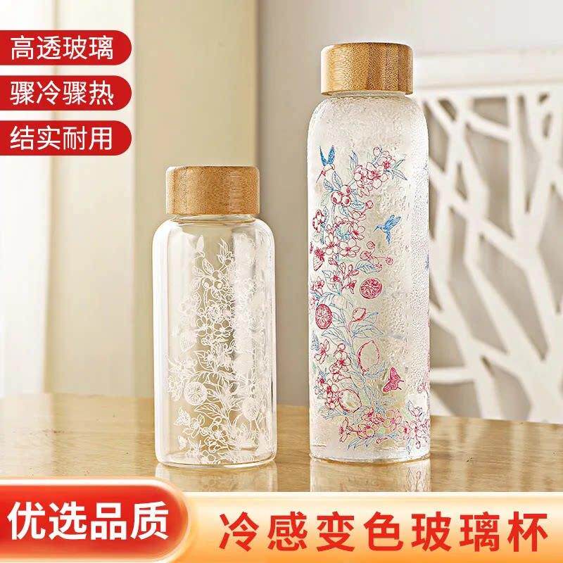 变色水杯冷萃杯550大容量高硼硅温变玻璃冷泡杯玻璃杯玻璃瓶冷杯