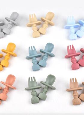 2Pcs/Set BPA Free Silicone Mini Fork Spoon Baby Learning Fee