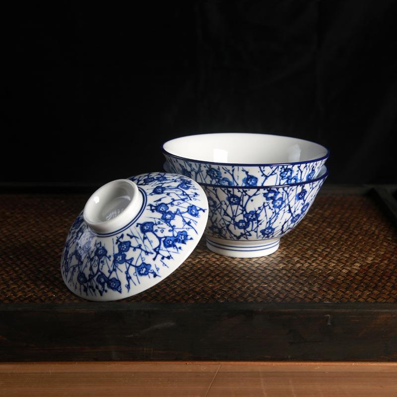 青花陶瓷家中餐具用式陶瓷米饭碗H1582面碗带盖碗手绘釉下彩汤碗