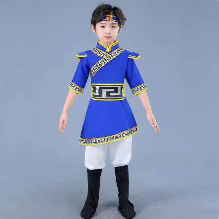 高档儿童蒙族骏草色原小马舞蹈服女童白吉装祥蒙古服筷子舞演出服