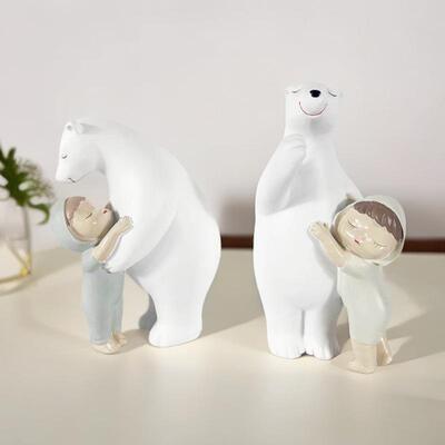 北极熊抱萌娃童脂居3880工艺品摆件儿可爱家卧室软装树饰品