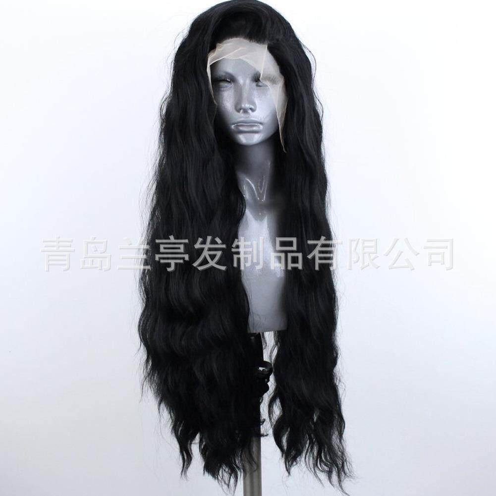 新款直销欧美女士亚麻色长卷发高温丝前蕾丝假发头套 国内手沟逼