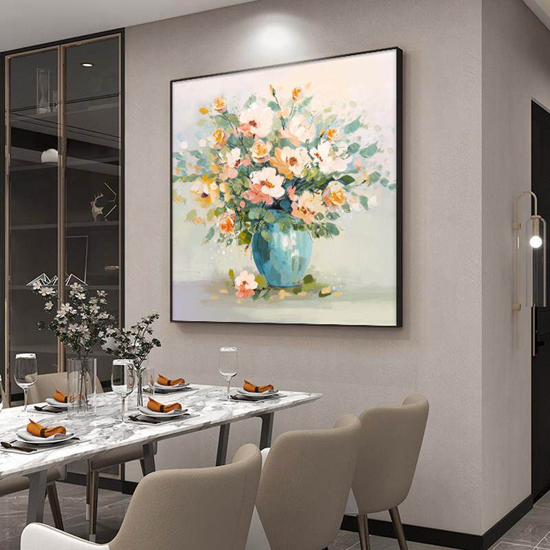 手绘花卉肌理画方形饭厅装饰画大气简约客厅挂画现代简约玄关壁画