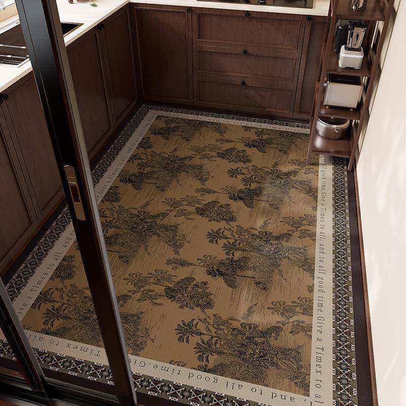 中古风厨房整铺地垫大面积全铺防滑防油可擦免洗耐脏pvc皮革脚垫